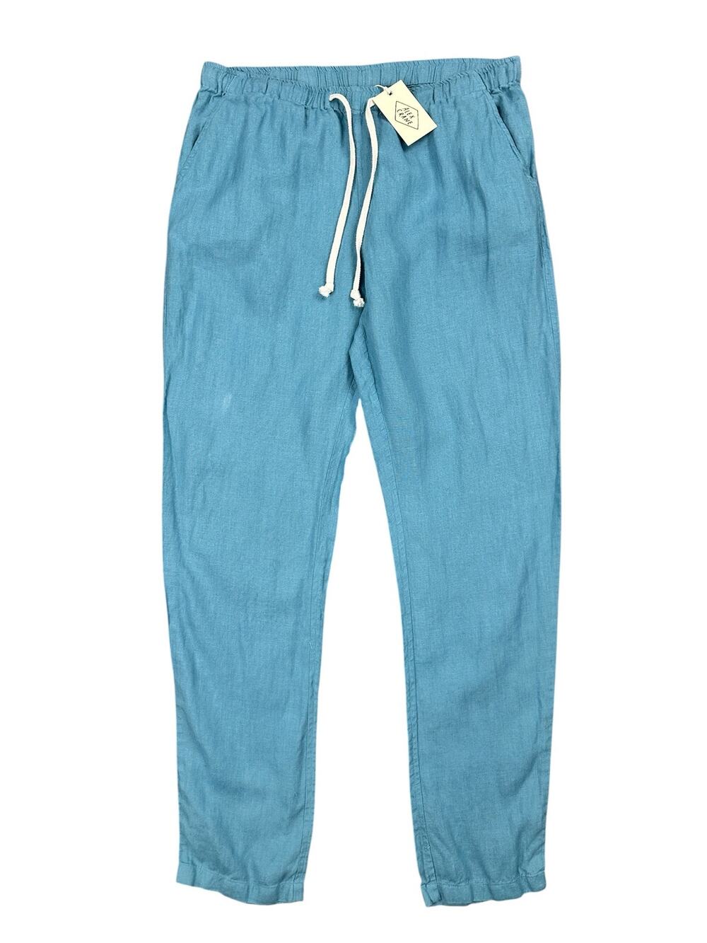 Alex Crane Bo Drawstring Linen Pants Blue — Size Medium